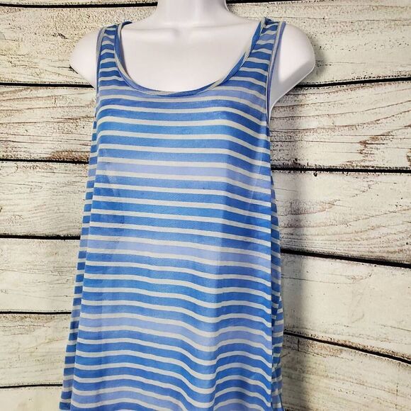 Atmosphere Pretty in Stripes Blue White Sheer Racerback Tank Top Size 14 US (EU - Picture 2 of 5